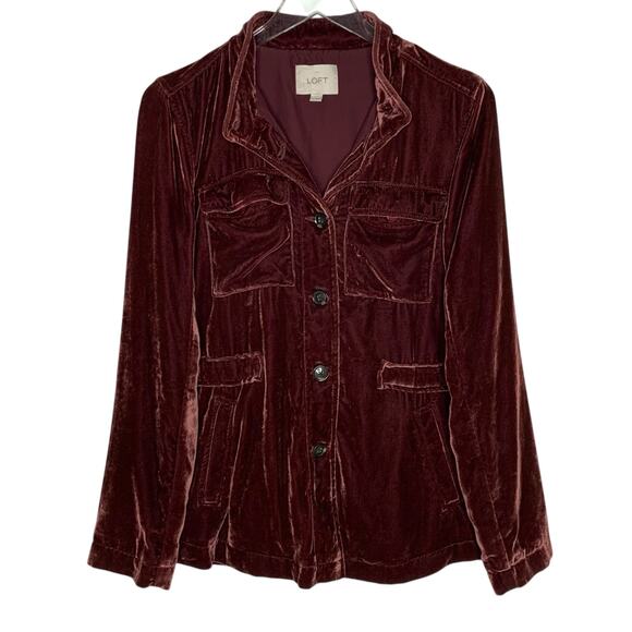 Ann Taylor Loft S Womens Plum Velvet Utility Jacket Party *flaw - Picture 1 of 10
